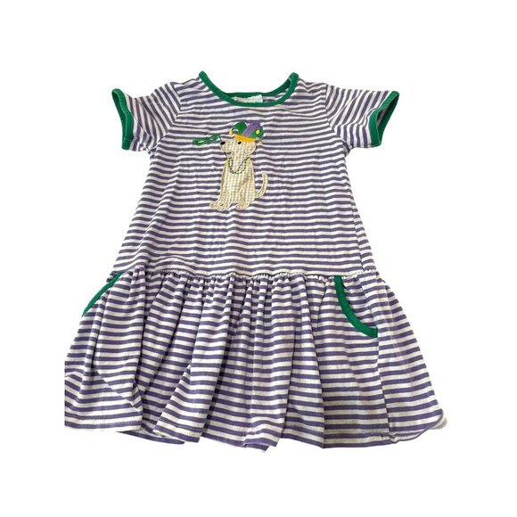 Jellybean Girls Striped Embroidery Dog Purple‎ & White Size 4 - Picture 1 of 4